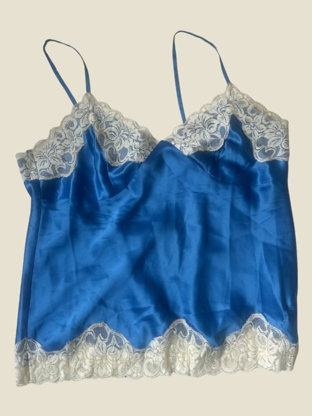 VINTAGE BIANCA NYGARD 100% SILK LACE CAMISOLE SKY BLUE SIZE 14